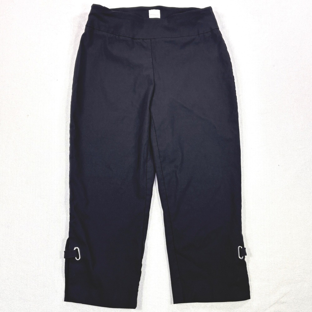 Zac & Rachel Black Pull On Capri Pants Silver D-Ring Detail Size 10 Cropped